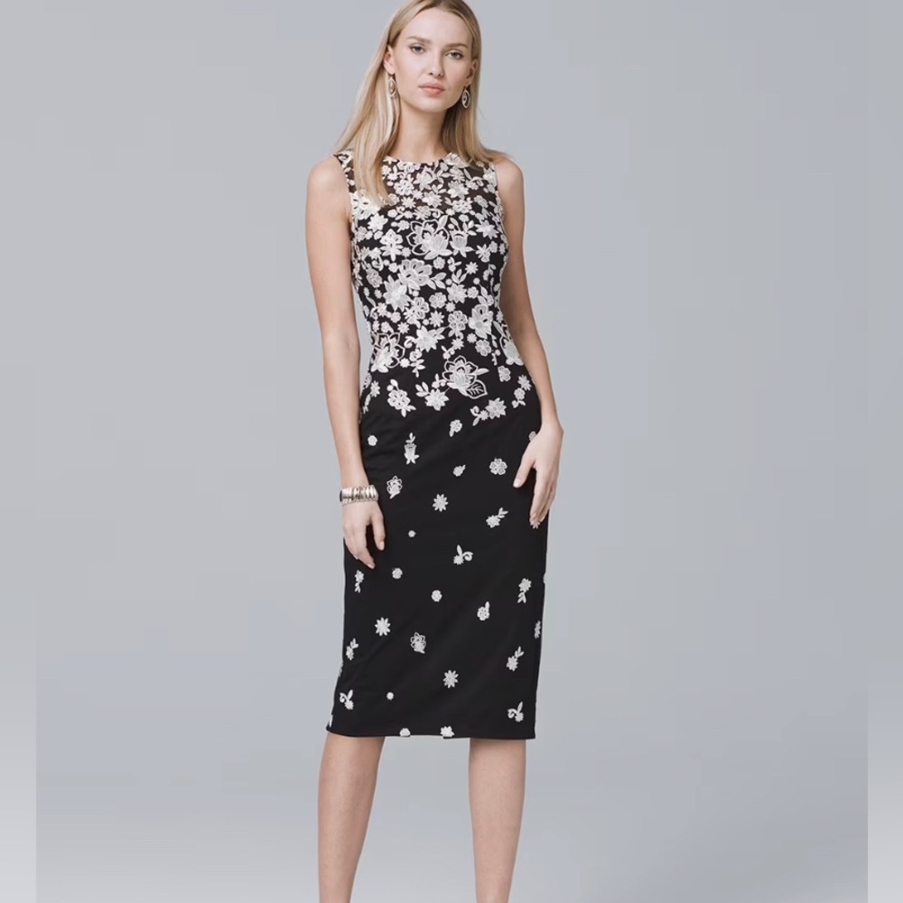 NWT White House Black Market Sleeveless Floral-Embroidered Sheath Dress 4